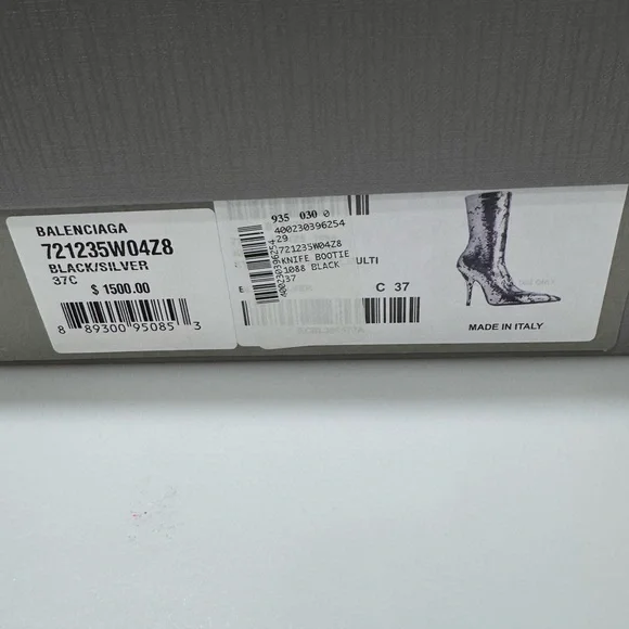 Balenciaga Knife Sequin High Heel Sock Booties Silver Women’s EU 37/US 7 - Picture 9 of 9